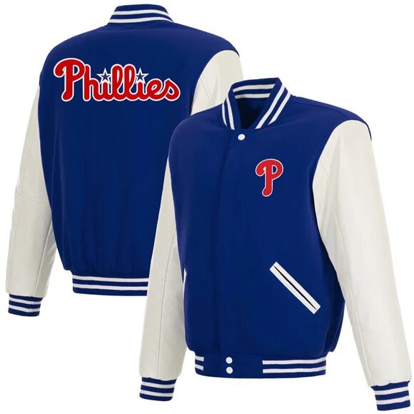 Philadelphia Phillies JH Design Reversible Fleece Jacket with Faux Leather Sleev - Picture 1 of 7